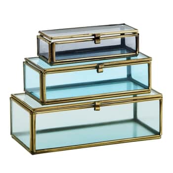 Skleněný box Grey/Turquoise/Seagreen – set 3 ks