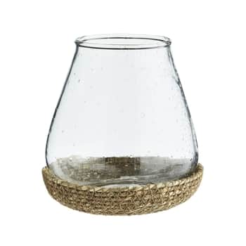 Skleněný svícen s jutovým podtáckem 12 cm