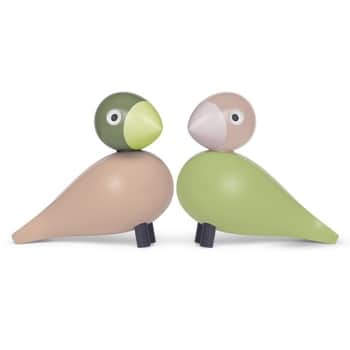 Dřevěný ptáček Lovebirds Light Green / Rose – set 2 ks